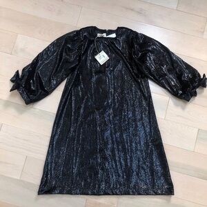 Sisco Olive made it Italy shimmer black bow sleeve accents dress
